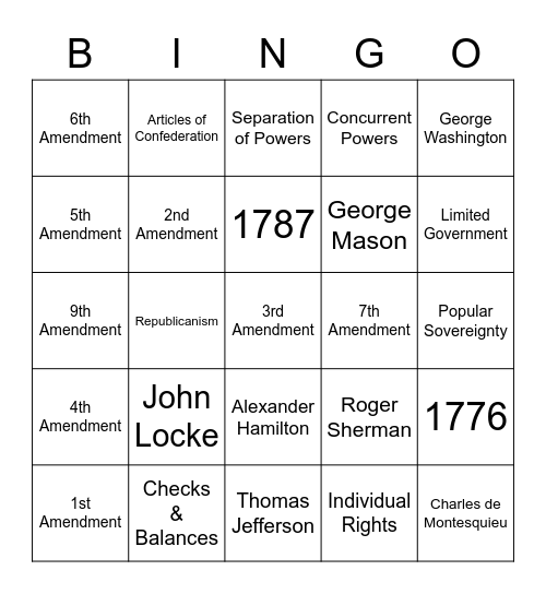Unit One - Government Review Bingo Card