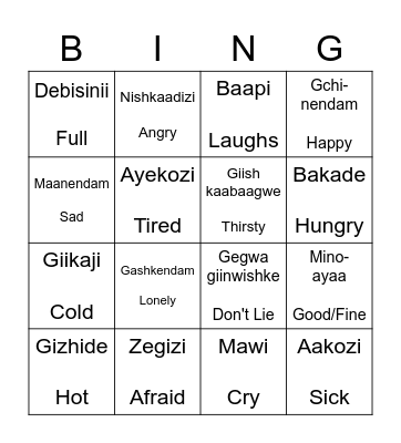 Feelings  (S/he is ___.) Bingo Card