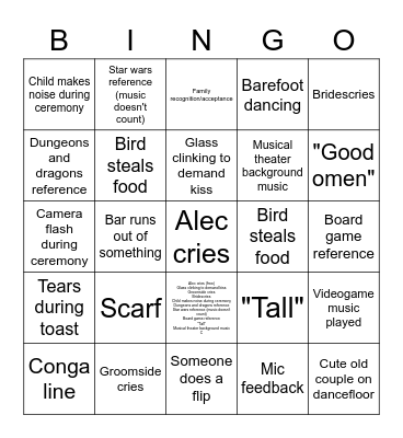 Alec and Katy Wedding Bingo Card