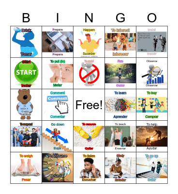 Present Tense Regular Verbs Bingo Card