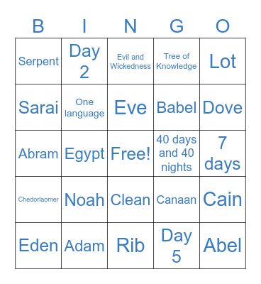 Genesis Bingo Card