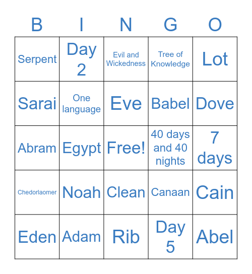 Genesis Bingo Card