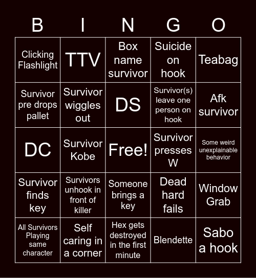 DBD bingo Card