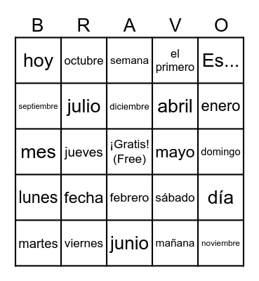El calendario Bingo Card