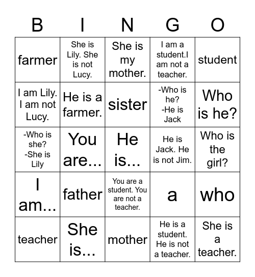 VanThink English 1A Lesson 5 Bingo Card