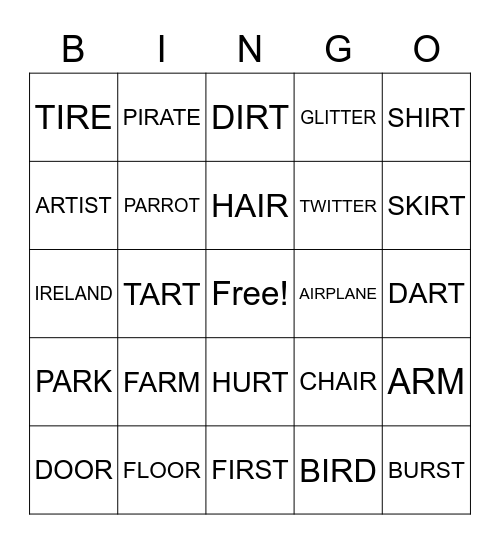 vocalic /r/ Bingo Card