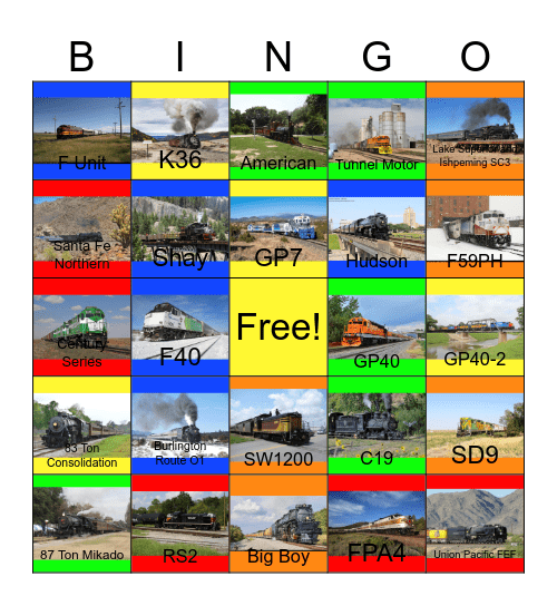 Railways in Colorado,New Mexico,Nebraska,Arizona and Texas Bingo Card