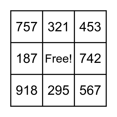 Place Value 3-digit Bingo Card