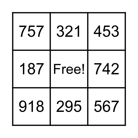 Place Value 3-digit Bingo Card