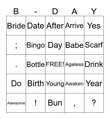 Jennifer's B-Day Bingo Card