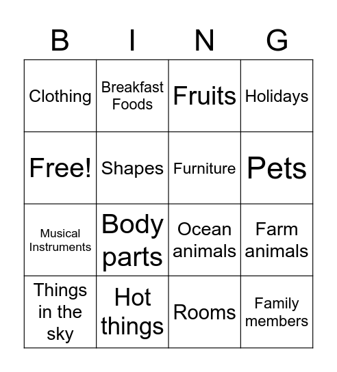 Category Bingo Card