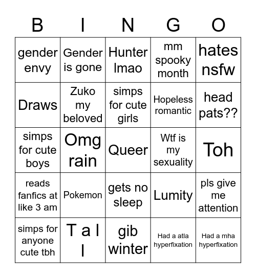 G A Y Bingo Card