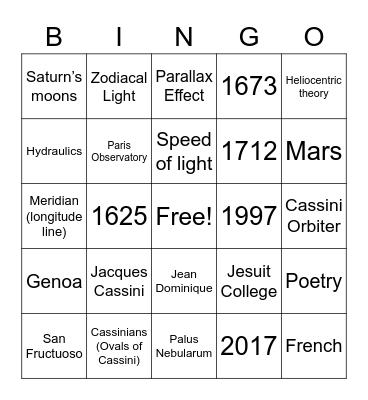 CASSINI LISTENING Bingo Card