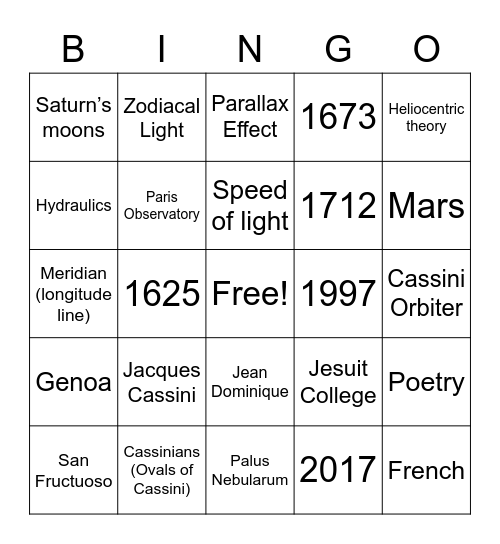 CASSINI LISTENING Bingo Card