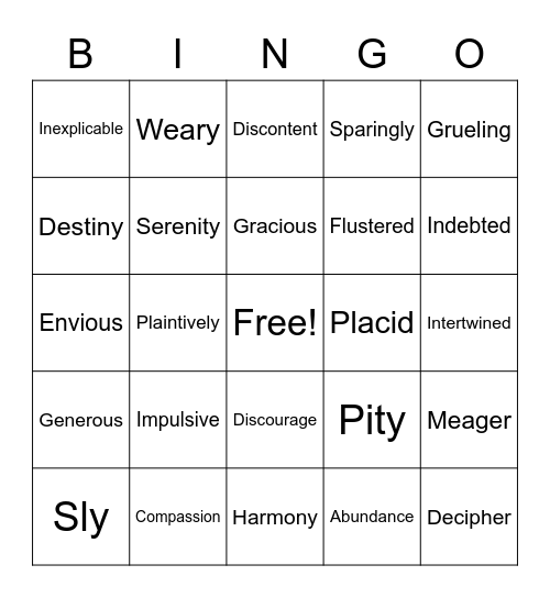 WTMMTM Vocab Bingo! Bingo Card