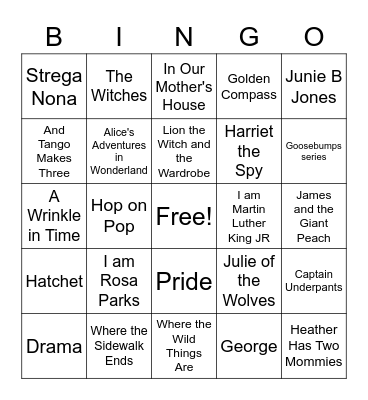 Banned or Challenged Book elementary Bingo Card