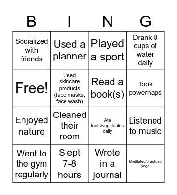 SELF-CARE BINGO Card