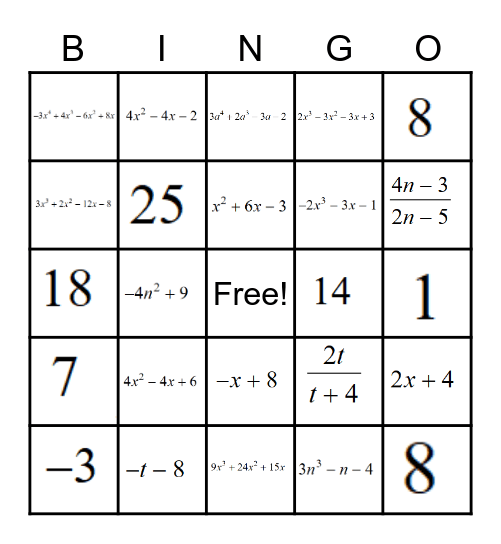 Combining and Composing Functions BINGO Card