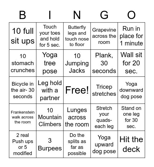 PHYSICAL Bingo Card