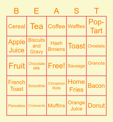 BEAST BREAKFAST BASH Bingo Card