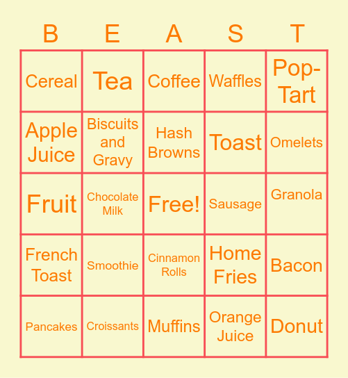 BEAST BREAKFAST BASH Bingo Card