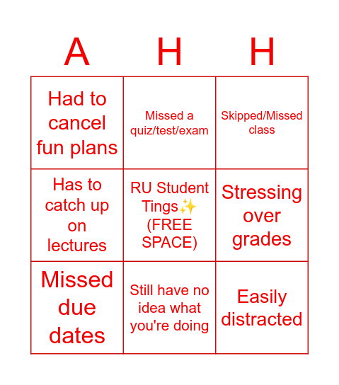 Week 5: Caught Slacking Bingo Card