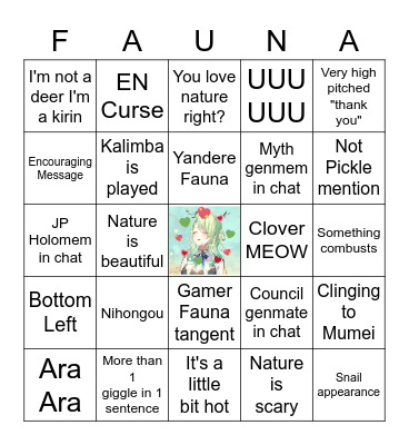 Ceres Fauna Bingo Card