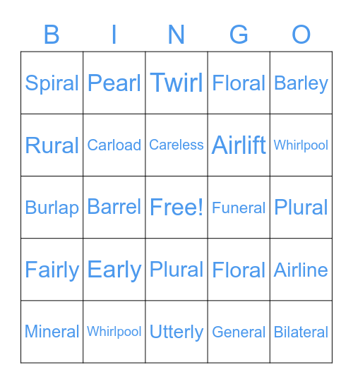 RL BLEND Bingo Card