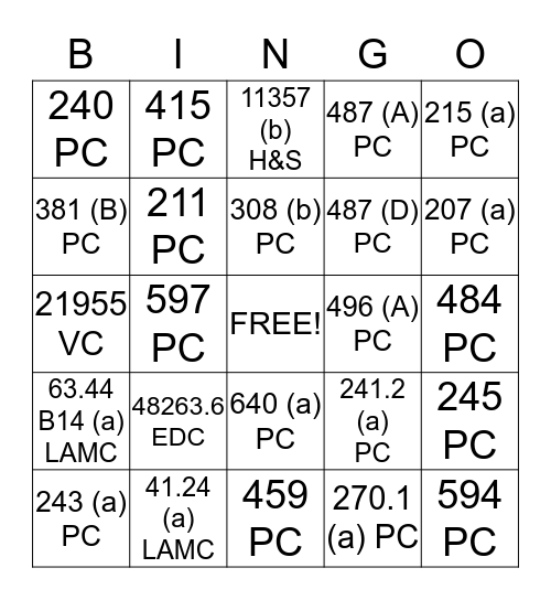 CALIFORNIA LAWS Bingo Card