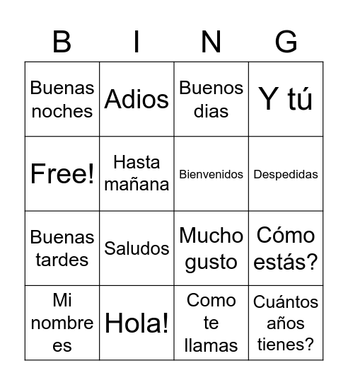 SALUDOS Bingo Card