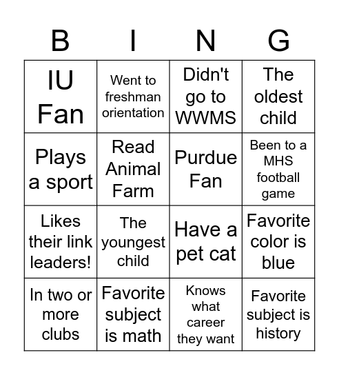 Get To Know You! Bingo Card