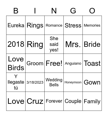 Joshua & Barbara Engagement Bingo Card