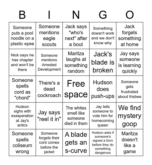 FCAU Bingo Card