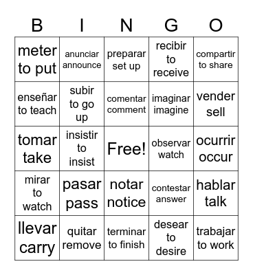 present tense regular verbs Bingo Card
