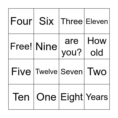 How old are you? Bingo Card