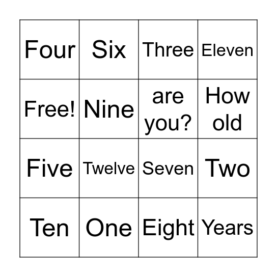 How old are you? Bingo Card