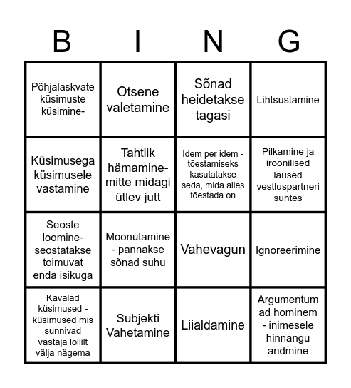 Demagoogia bingo Card