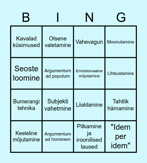 Demagoogiavõtted Sten ja Anette Bingo Card