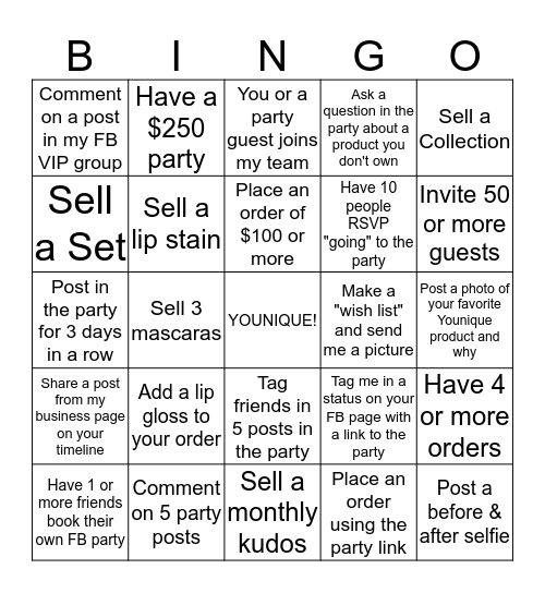 Hostess BINGO Challenge!!! Bingo Card