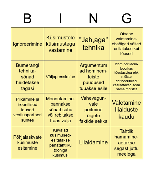 Demagoogiavõtted Bingo Card