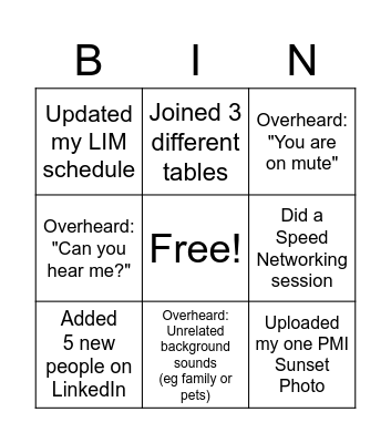 LIM Preconference Networking - 5 October Bingo Card