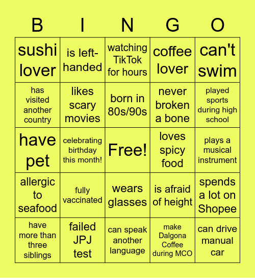 Ice Breaking Bingo Card