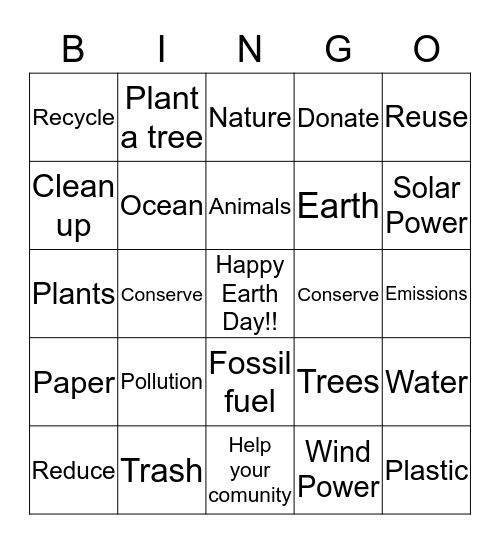 An "Earthly" Bingo Card