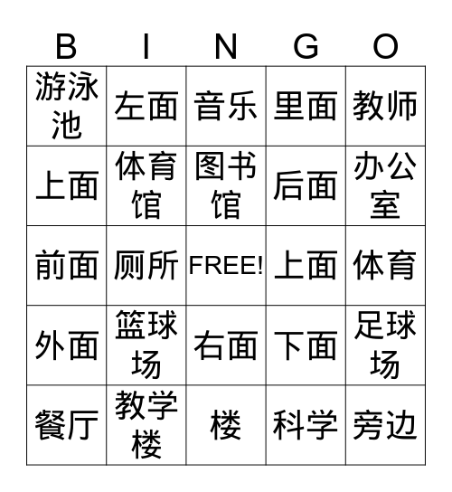 Flora's school facilities Bingo Card