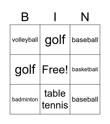 sports bingo Card