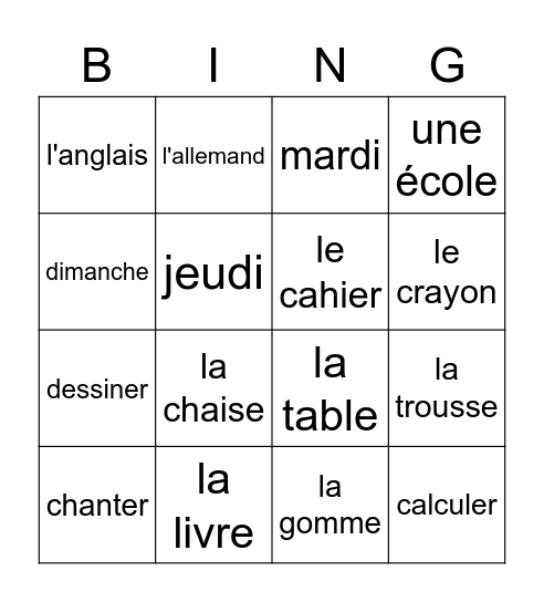 Französisch Voci Bingo Card