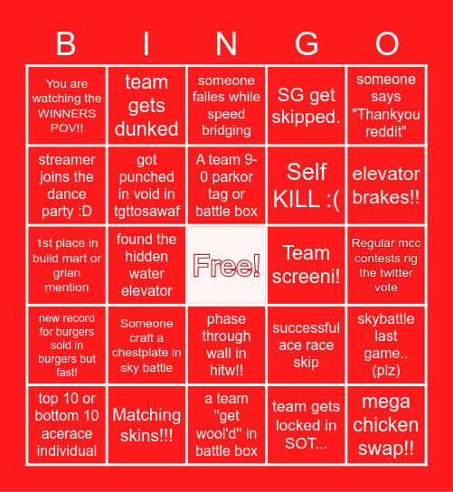 MCC RISING!!! Bingo Card