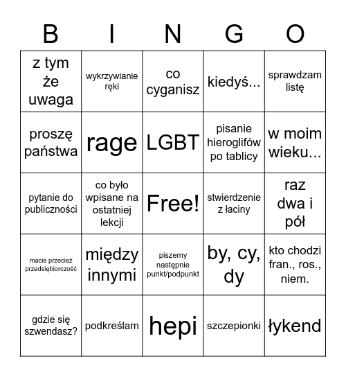 Bingo Złamański Bingo Card
