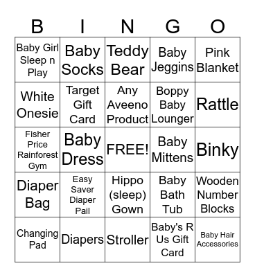 Xiaoyu's Baby Bingo Card
