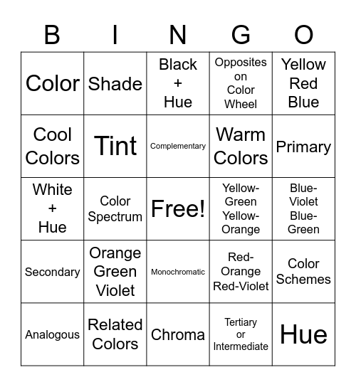 Color Theory Bingo Card